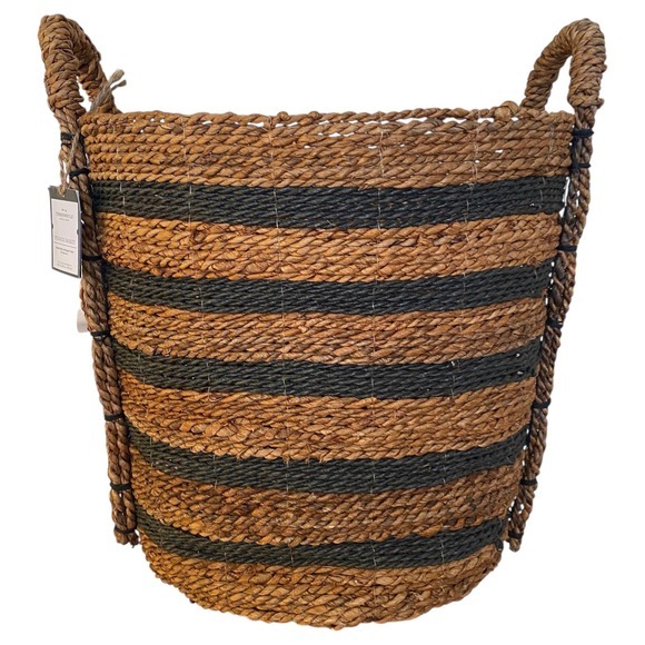 NEW Threshold Tall Woven Striped Basket With Handles Black Natural - Picture 2 of 8